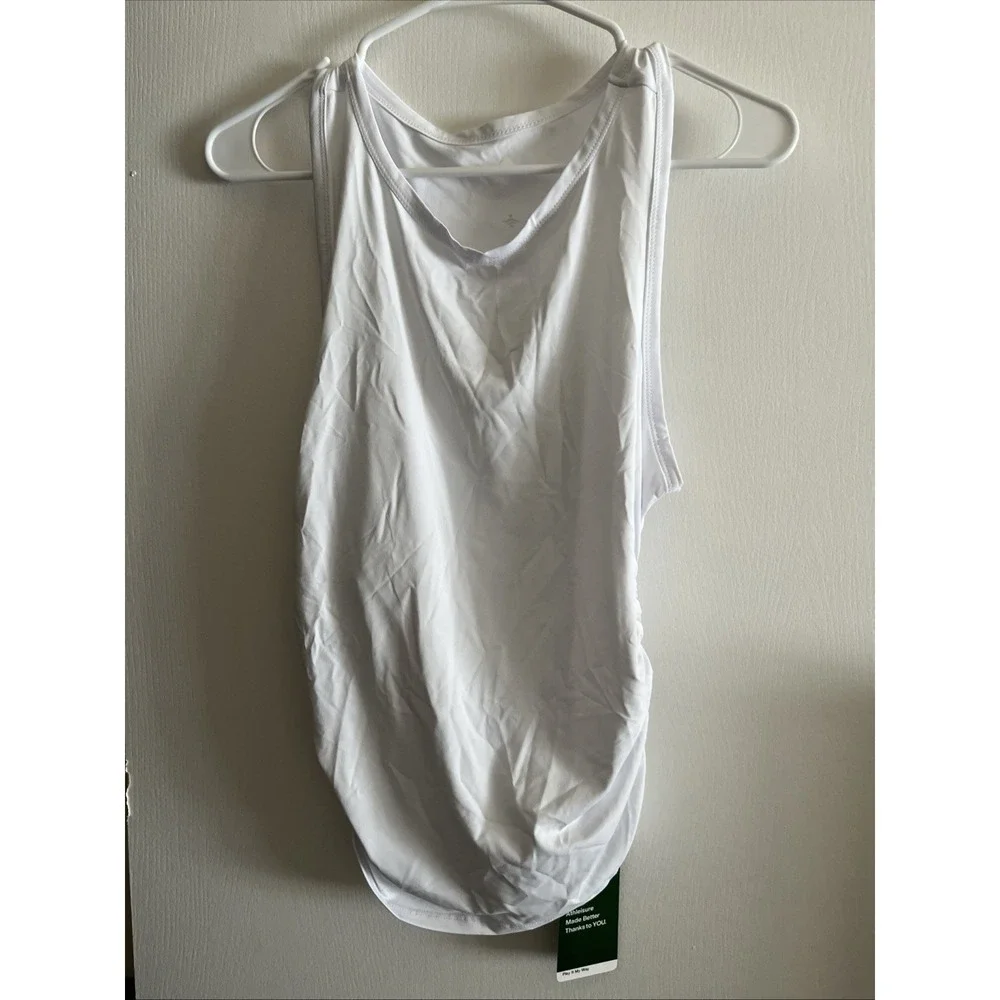 HALARA Softly Zero Ruched Curved Hem High Neck Tank‎ Top White Size Small